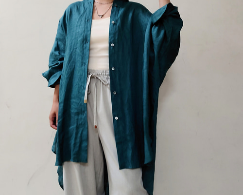 セオリー　ブルー　麻 シャツ　長袖　ゆったり 楽天市場】リネン100％ リネンシャツ 長袖 レディース 秋 麻100
