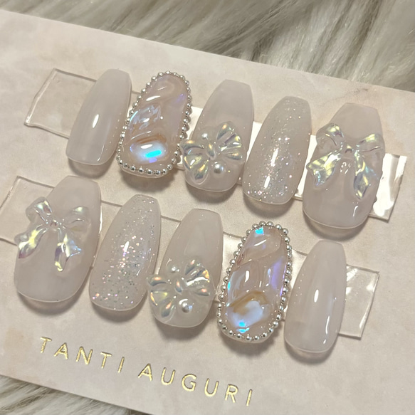 ♥ワンホン オーロラリボンジェルネイルチップ♥ ネイルチップ