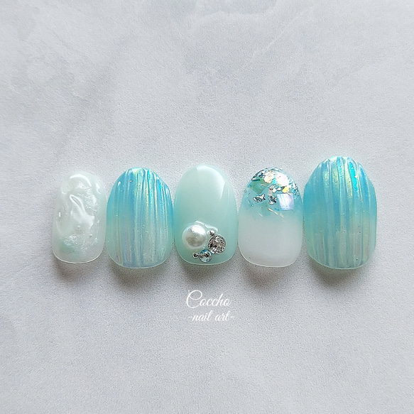 No.262 ミントグリーンのバカラネイル / ネイルチップ ジェルネイル  