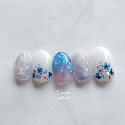 No.93 ジェルネイル ニュアンスネイル ネイルチップ 青 夏 シェル