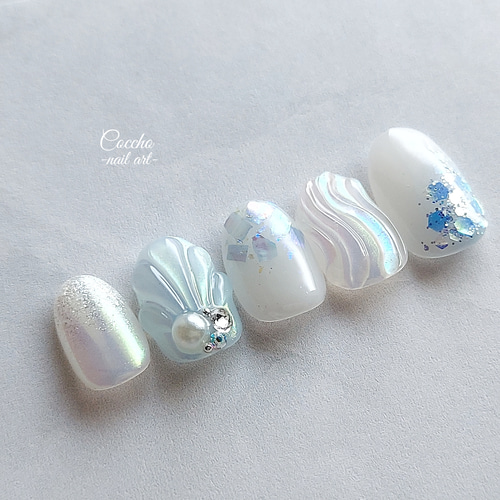 No.269 アクアオーロラのマーメイドネイル / ネイルチップ ジェル