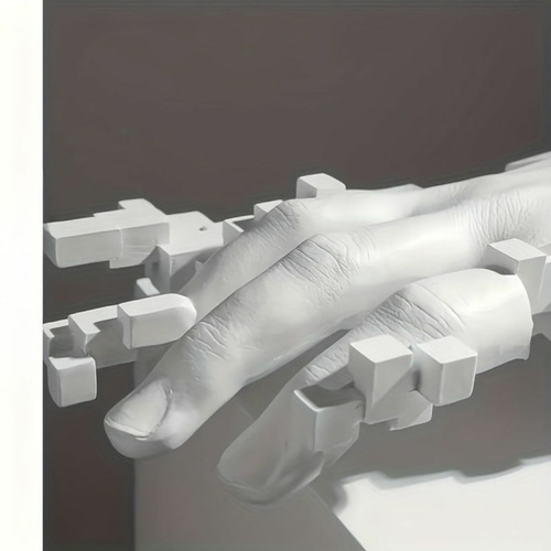 彫刻】左手金属製置物木製台座オブジェ美術工芸品モダンアート手型