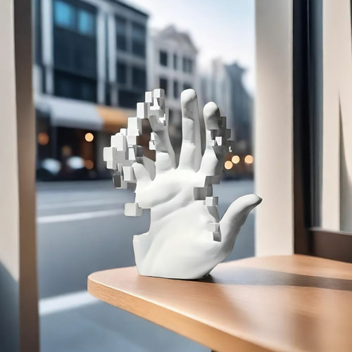 彫刻】左手金属製置物木製台座オブジェ美術工芸品モダンアート手型