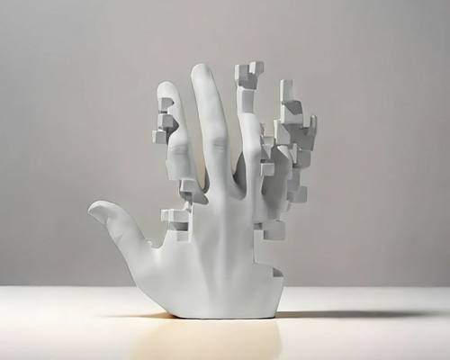 彫刻】左手金属製置物木製台座オブジェ美術工芸品モダンアート手型