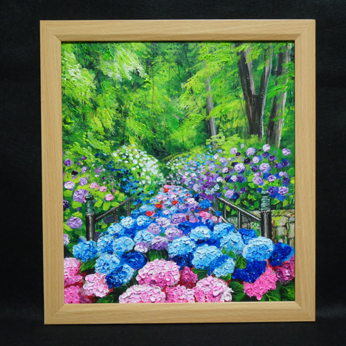 油絵 油彩 油彩画 絵 絵画【紫陽花の階段】 絵画 HR 通販
