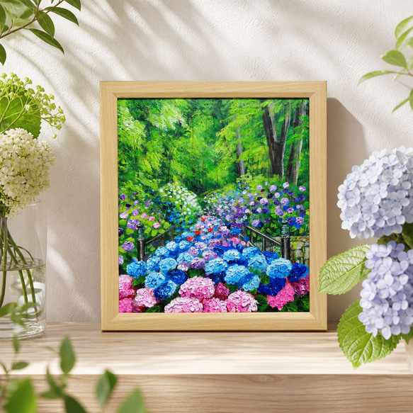 油絵【古都の万華鏡〜大和あじさい巡礼〜】油彩画 絵画 原画 初夏 梅雨