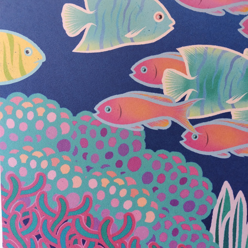 真作】アートポスター 美しい魚たちが彩る水中アート 色鮮やかな