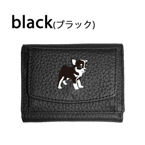 チワワ(ブラック＆タン) 三つ折り ミニ財布 フルオープン ボックス型