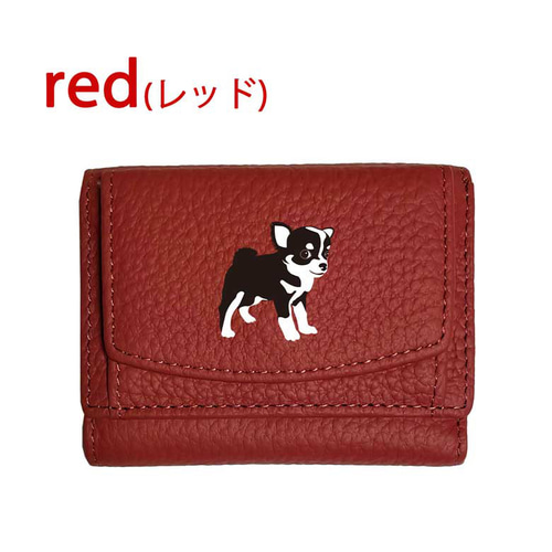 チワワ(ブラック＆タン) 三つ折り ミニ財布 フルオープン ボックス型