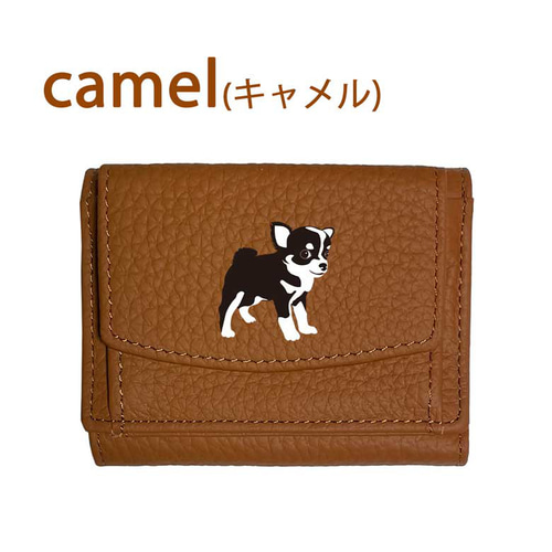 チワワ(ブラック＆タン) 三つ折り ミニ財布 フルオープン ボックス型