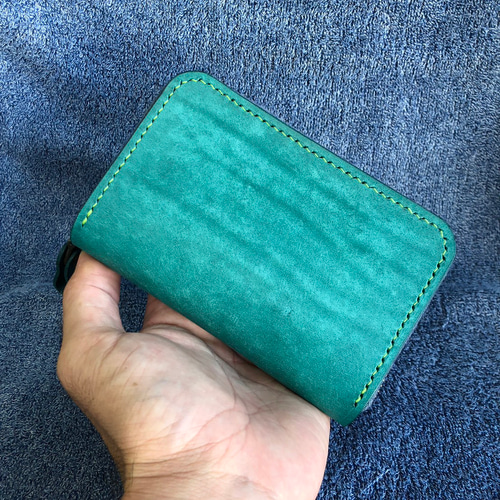 【 イタリアンレザー 】 ミニ財布 （ ターコイズ ）【ハンドメイド】 お札を折らない ミニ財布(ターコイズ)【送料無料】イタリアン