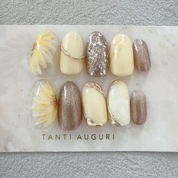 ネイルチップ サイズオーダー ひまわり ニュアンス 夏 フラワー