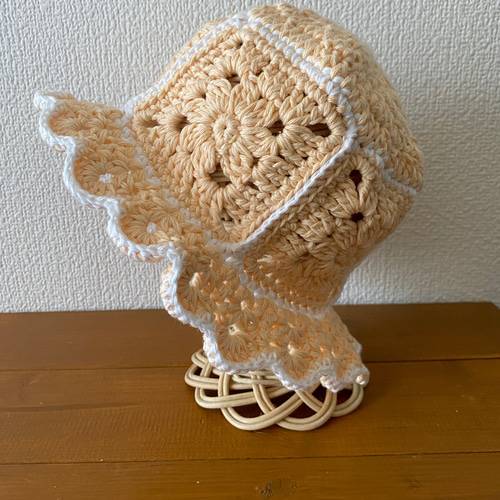 お花モチーフ＊♡ベビーのクロシェハット* コットン 日よけ帽子