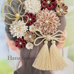 受注制作】121 和装髪飾り くすみピンク 緑 えんじ つまみ細工 結婚式