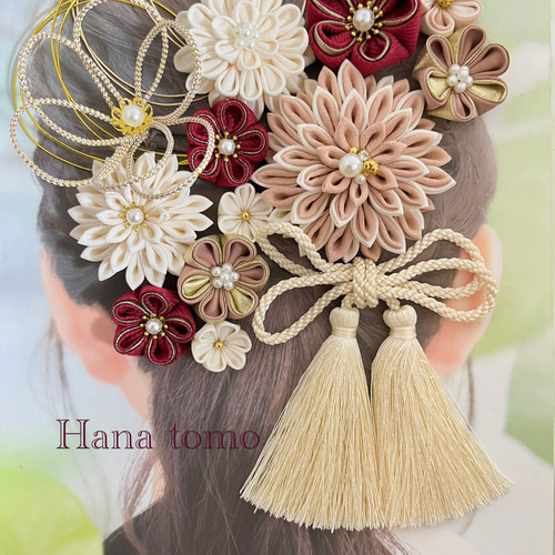 受注制作】121 和装髪飾り くすみピンク 緑 えんじ つまみ細工 結婚式