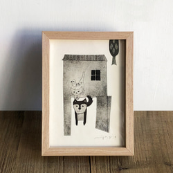 紙版画作品「おかえり」フレーム入 2枚目の画像