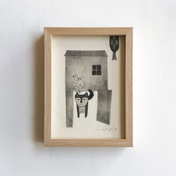 紙版画作品「おかえり」フレーム入 1枚目の画像