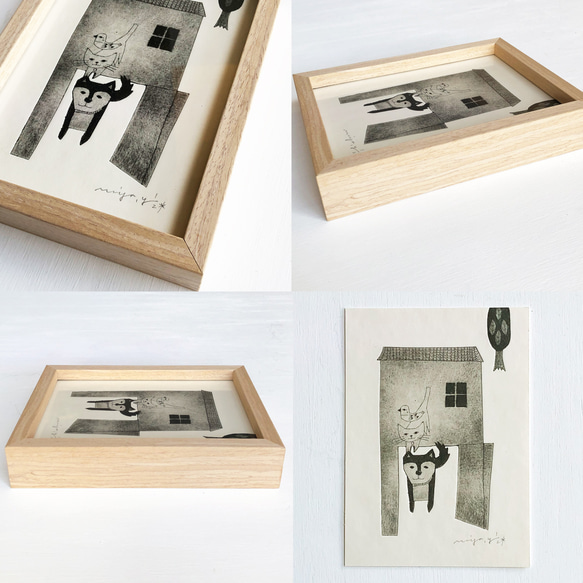 紙版画作品「おかえり」フレーム入 6枚目の画像