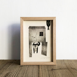 紙版画作品「おかえり」フレーム入 3枚目の画像
