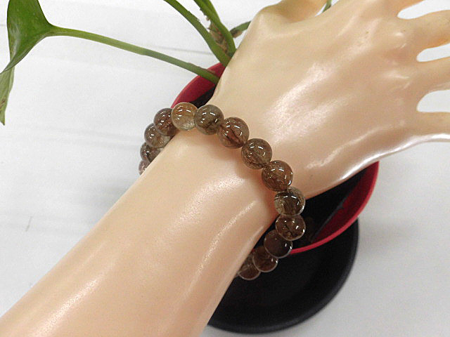 天然石 銅針ルチルクォーツ9.8mm～10.4mm玉 ブレスレット 内周18.7cm　　240101471