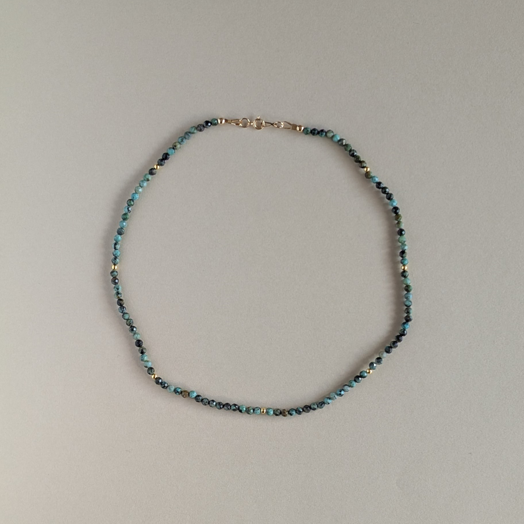 ✦再販まつり2025【14kgf製ネックレス】3㎜　天然石アフリカンターコイズ　天然石ネックレス　長く使える（JS7）