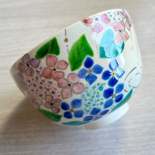 茶道　茶碗　色絵　京焼 紫陽花茶碗 茶道茶碗色絵京焼紫陽花茶碗