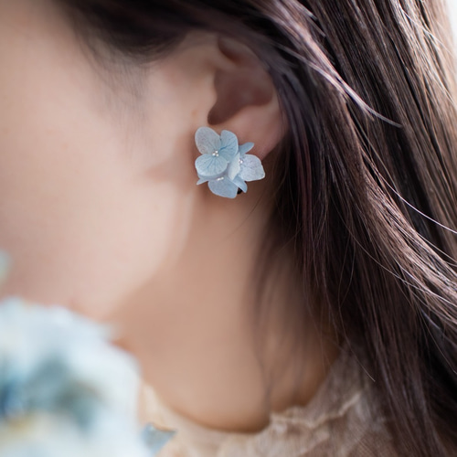 選べるカラー 本物の紫陽花のピアス イヤリング ウェディングや贈り物