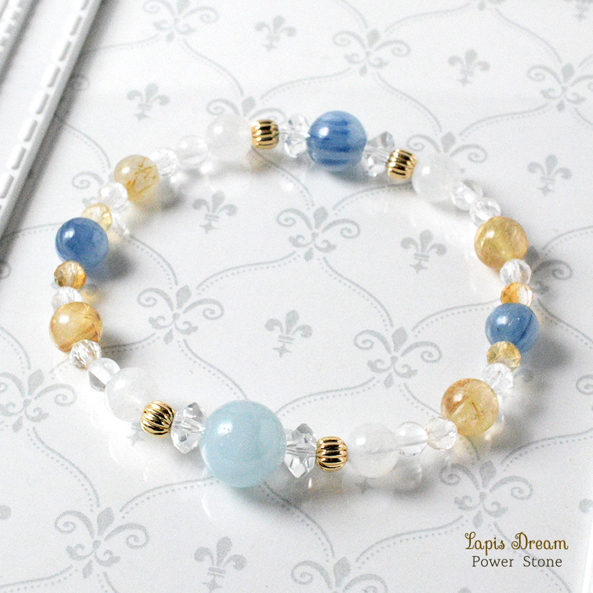 勇気と幸運を引き寄せる青光お守り  | アクアマリンとカイヤナイトの天然石パワー.ストーン ブレスレット