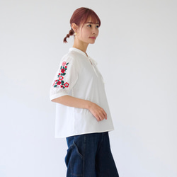 Morinogakko 民族風半袖花卉刺繡襯衫（白色） 第13張的照片