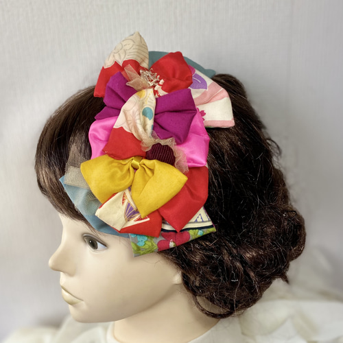 七五三 成人式 和装髪飾り ヘアアクセサリー 古布リボン ボンネット