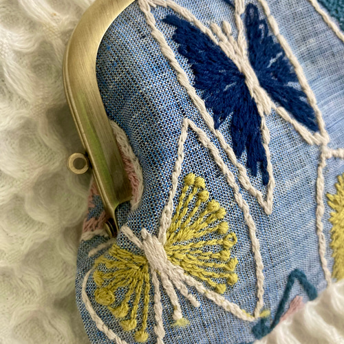 親子がま口財布＊ミナペルホネン×リバティ 蝶々の刺繍が可愛い