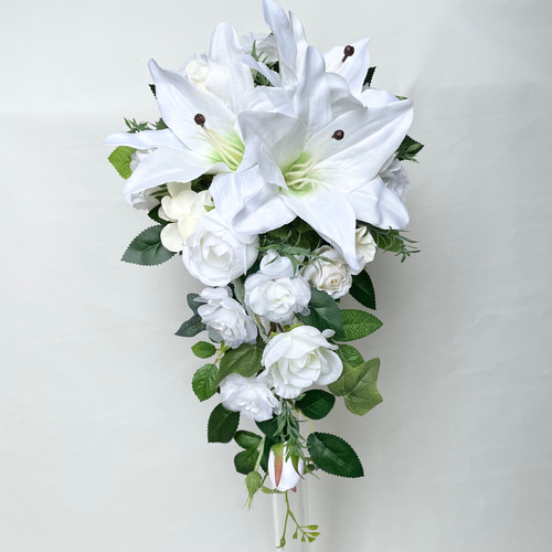 カサブランカ ウェディング キャスケードブーケ ブートニアセット ユリ  