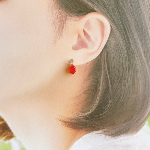 選べる夏の天然石×ジルコニアオーバル【イヤリング/ピアス】/z