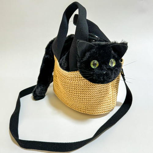 ねことお出かけ】黒猫が入ったカゴバッグ トート ミニショルダー