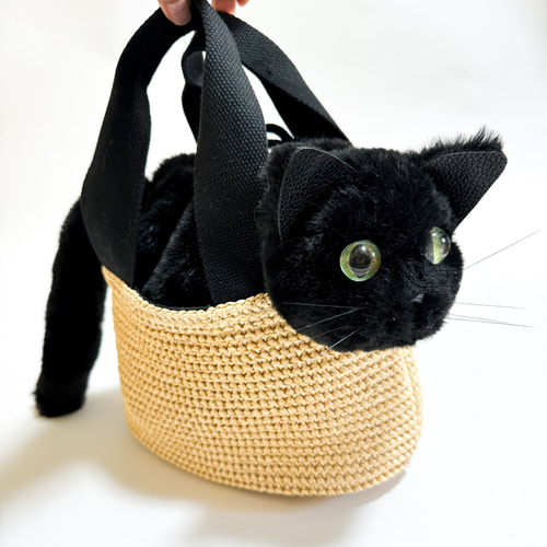 ねことお出かけ】黒猫が入ったカゴバッグ トート ミニショルダー