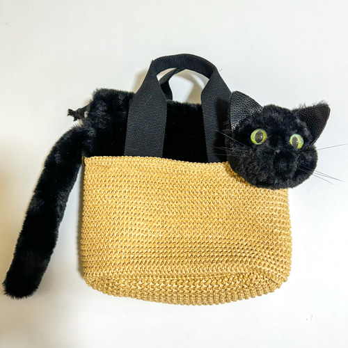 ねことお出かけ】黒猫が入ったカゴバッグ トート ミニショルダー