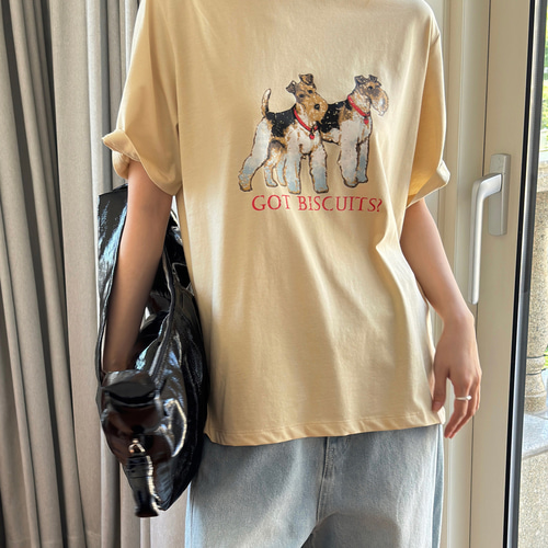 リボンTシャツ ラウンドネック クルーネック リボン S/M/L 韓国風 カジュアル かわいい犬プリント ゆったり ラウンドネック