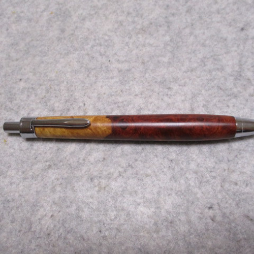 本花梨瘤 黒小豆杢 紅白ツートン キヌカオイル仕上げ 木軸ボールペン