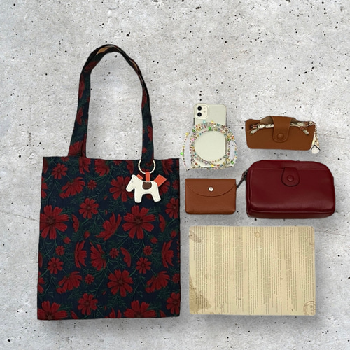 ジャガード織 トートバッグ 縦型 花刺繍 花柄 フラワー コスモス  