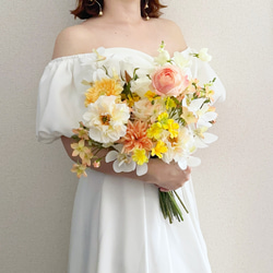 ウェディングブーケ　ブートニアセット　ビタミンカラー ビタミンコスモスブーケ ウェディングブーケ ブートニアセット
