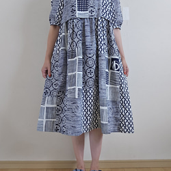 着物リメイク 手作り かすりパッチワーク チュニック ワンピース