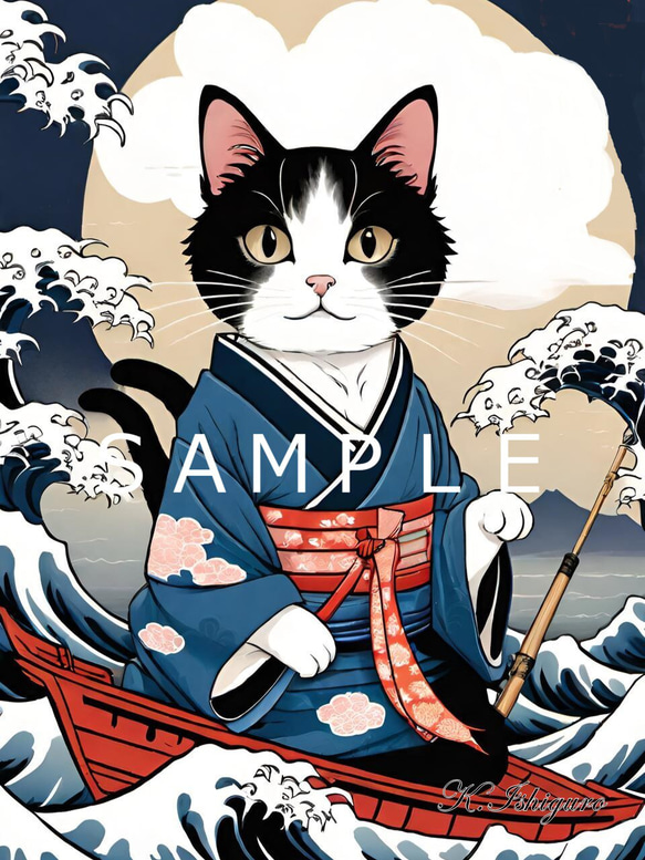 漁師猫(オリジナルイラスト)A4 №s-6044 イラスト shizennokaze 通販