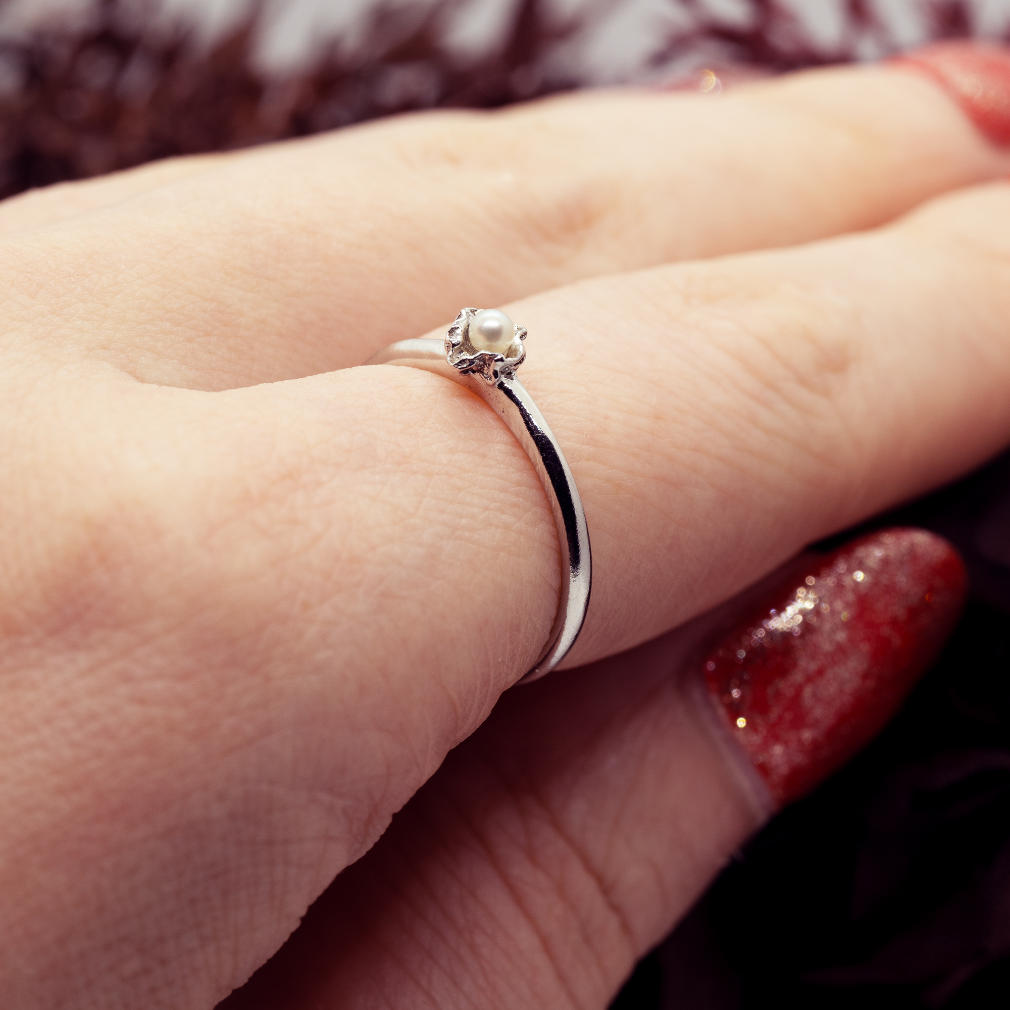 6月誕生石　淡水パール　一点物リング　12号　SILVER925 ロジウムコーティング