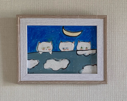 絵画。原画☆キャンバスF10【すべてのかわいい猫は世界で完璧な贈り物～】 絵画。原画【かわいい猫たちは雲の布団をかぶって寝る準備をして