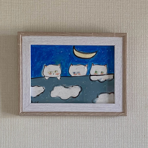 絵画。原画【かわいい猫たちは雲の布団をかぶって寝る準備をして