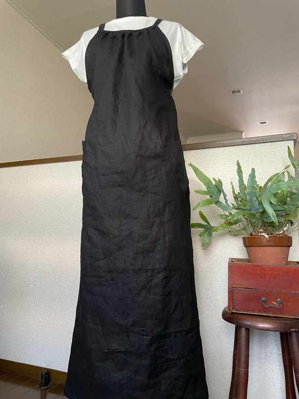 黒リネン欠品 8月中旬入荷予定 春夏秋リネン100% 黒 キャミワンピース  