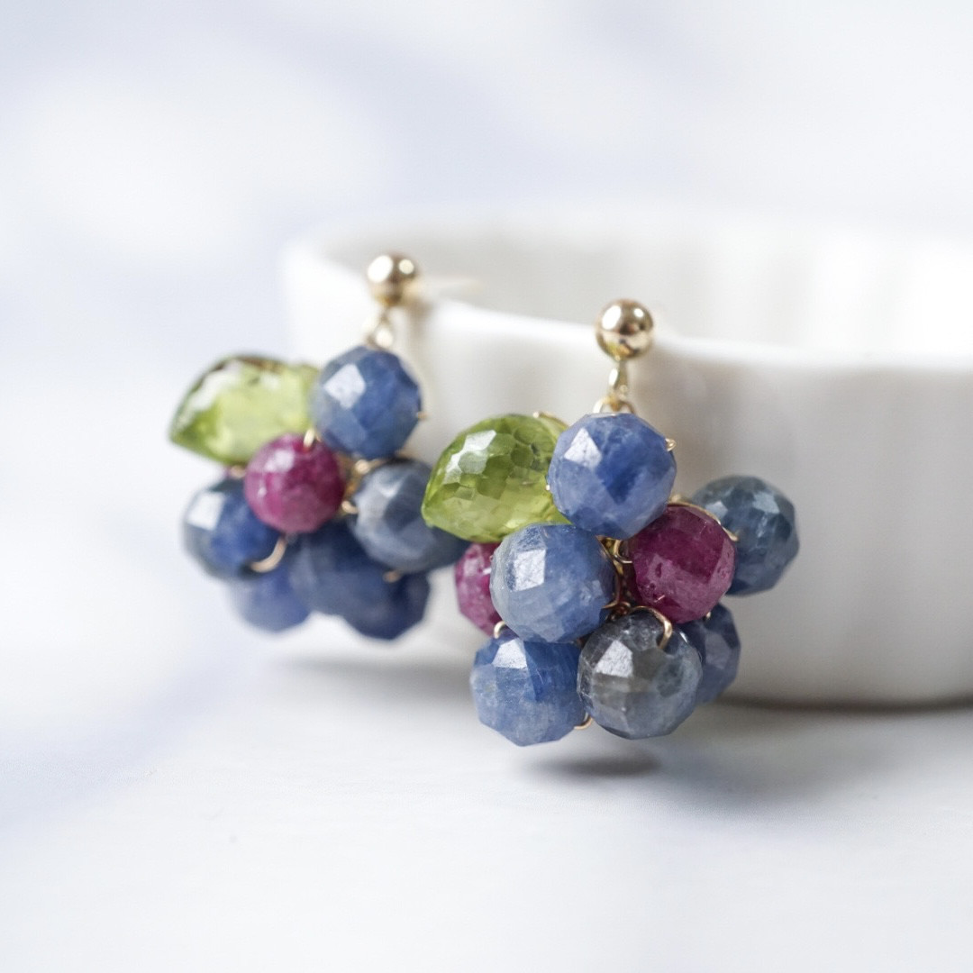 「ブルーベリー」ピアス イヤリング サファイア ルビー ペリドット 誕生石 天然石 14kgf アレルギー対応 フルーツ