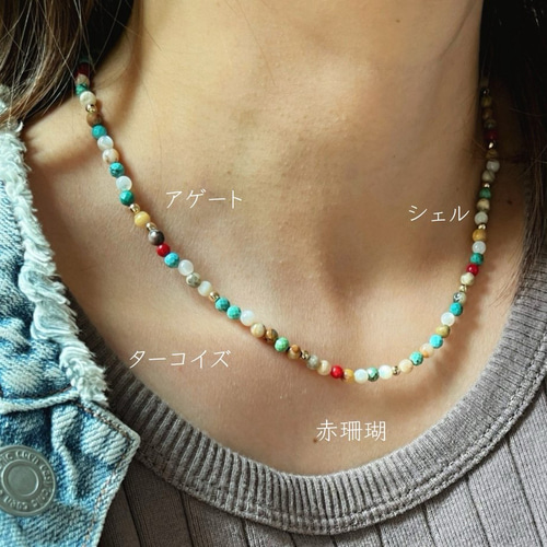単品 天然石のエスニックネックレス / ターコイズ ネックレス