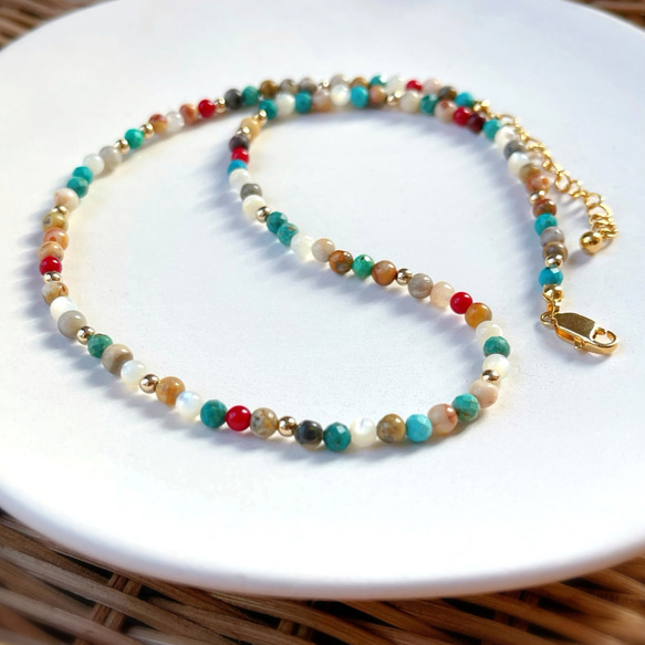 単品 天然石のエスニックネックレス / ターコイズ ネックレス