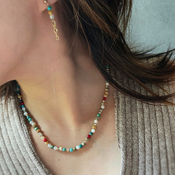 単品 天然石のエスニックネックレス  / ターコイズ 3枚目の画像